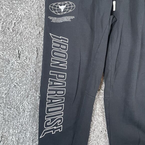 Under Armour Project Rock Sweatpants Men's Large Black "Iron Paradise" Gym Train - Picture 2 of 7